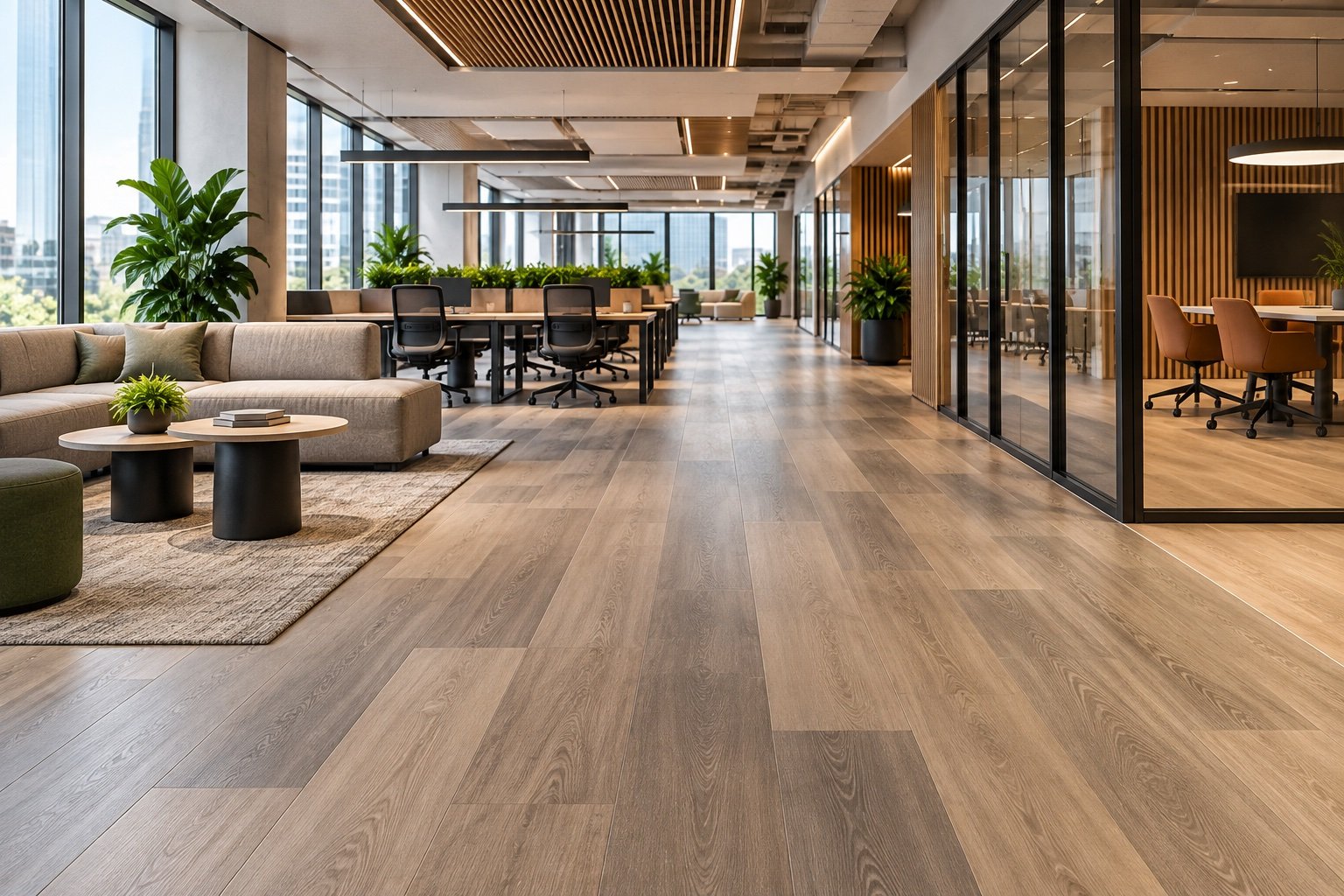 Refined commercial interior with a hard-surface floor finish